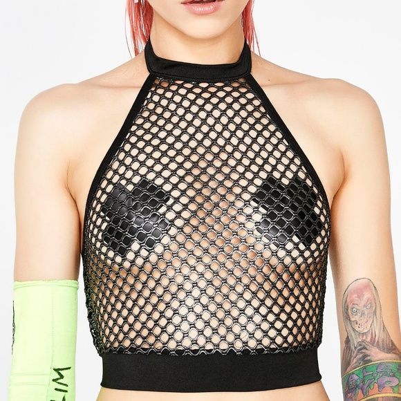 club exx Tops - 🚫SOLD🚫metallic silver and black fishnet top
